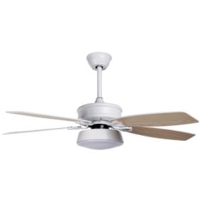 Ventilateur de plafond bois clair et blanc avec lampe LOGAN