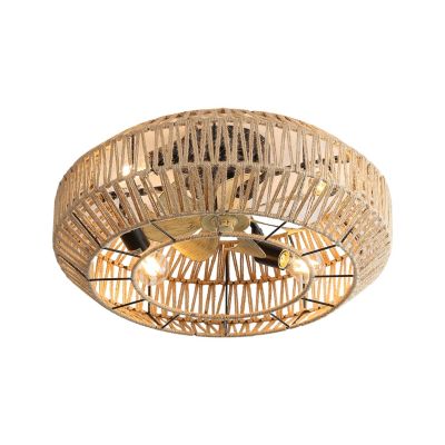 Ventilateur de plafond cage bohème de 56 cm avec tressage en rotin fermé, 6 vitesses, moteur CC réversible et télécommande