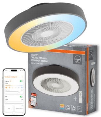 Ventilateur de plafond connecté WiFi avec éclairage LED réglable, gris Ø.60 cm Osram - Télécommande incluse