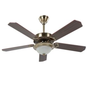 Ventilateur de plafond effet bois foncé et doré avec lampe BEGEJ