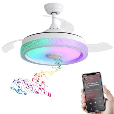 Ventilateur de plafond en cristal avec éclairage, lustre LED dimmable, lustre de plafond moderne rétractable et invisible