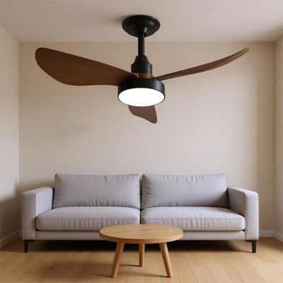 Ventilateur de plafond encastré avec éclairage intégré pour chambre/salon, télécommande, intensité réglable, noir et noyer