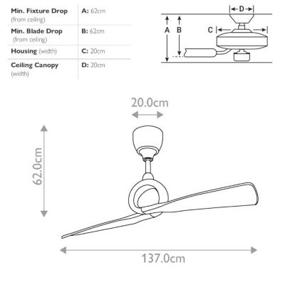 Ventilateur de Plafond Link  137cm  - Nickel Poli