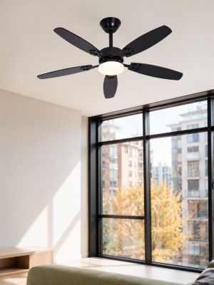 Ventilateur de plafond NETTLIFE avec éclairage LED silencieux à intensité variable 23W Noir 125 cm Ventilateurs avec lumière