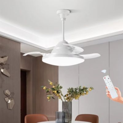 Ventilateur de plafond, pales rétractables, culot E27, éclairage trois couleurs, convient aux cuisines et aux garages.