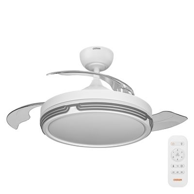 Ventilateur de plafond silencieux avec éclairage LED, blanc, pales retractable, Ø.106 cm Osram Leveche - Télécommande incluse