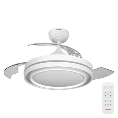 Ventilateur de plafond silencieux avec éclairage LED, blanc, pales retractable, Ø.106 cm Osram Poniente - Télécommande incluse