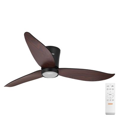 Ventilateur de plafond silencieux avec éclairage LED RVB, noir aspect bois Ø.116,8 cm Osram Fohn - Télécommande incluse
