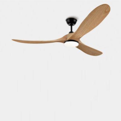 Ventilateur de Plafond Silencieux Reversible DC Noir en Bois clair Avec Lumiere Telecommande 6 Vitesses Design Retro 108 cm EXQUIO