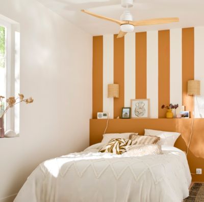 Ventilateur de plafond Szilard LED intégrée IP20 2200lm L.132xH.38,2cm bois et blanc GoodHome