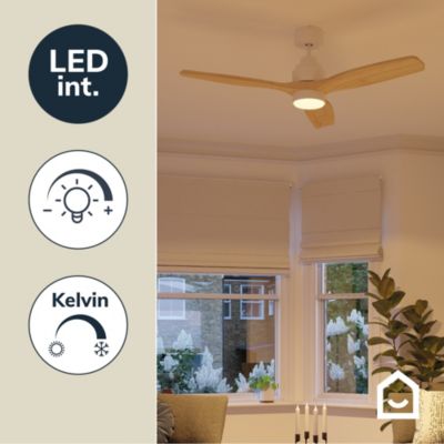 Ventilateur de plafond Szilard LED intégrée IP20 2200lm L.132xH.38,2cm bois et blanc GoodHome