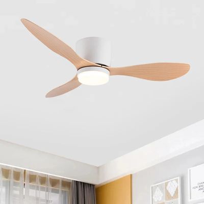 Ventilateur de salon, grand ventilateur de plafond avec télécommande, lumière LED et 3 pales, grain de bois, 42 pouces