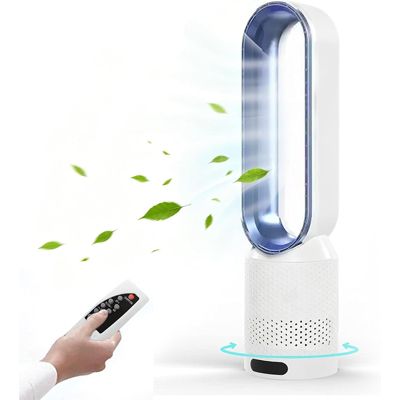 Ventilateur de sol/de bureau portable, minuterie, circulateur d'air sans pales, télécommande, 8 vitesses, oscillation à 90, bleu