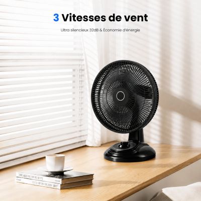 Ventilateur de Table Solaire Silencieux - 3 Vitesses - Recharge USB et Solaire - Autonomie 10h - Compact Portable - Groupe DDC