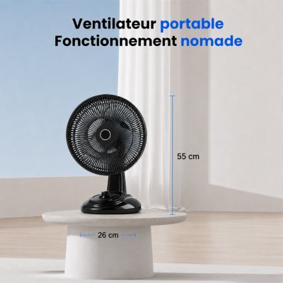 Ventilateur de Table Solaire Silencieux - 3 Vitesses - Recharge USB et Solaire - Autonomie 10h - Compact Portable - Groupe DDC