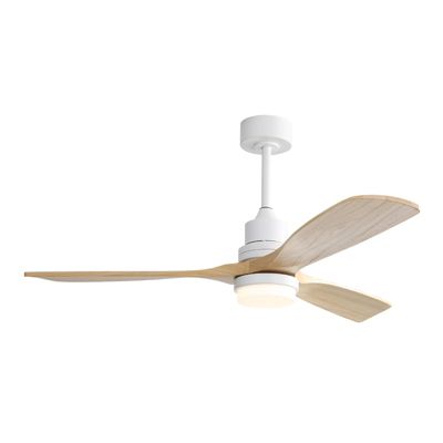 Ventilateur plafond 132cm, LED dimmable, 6 vitesses, 3 pales en bois, moteur DC réversible, télécommande