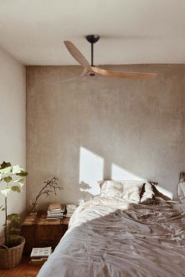 Ventilateur plafond acier marron pales bois moteur DC lumiere telecommande