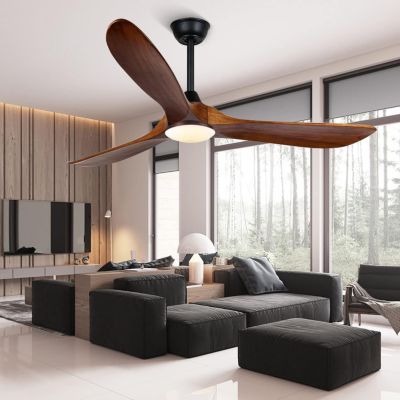 Ventilateur Plafond DC Réversible Noir en Bois avec Lumière, Télécommande - EXQUIO, 108 cm