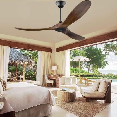 Ventilateur Plafond DC Réversible Noir et Bois sans Lumière, Télécommande - EXQUIO, 152.4 cm