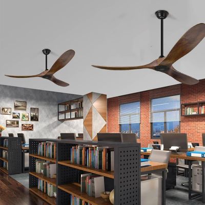 Ventilateur Plafond DC Réversible Noir et Bois sans Lumière, Télécommande - EXQUIO, 152.4 cm