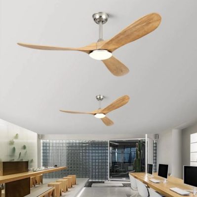 Ventilateur Plafond DC Reversible Silencieux Chrome et Bois clair avec Lumiere, Telecommande 132 cm - EXQUIO
