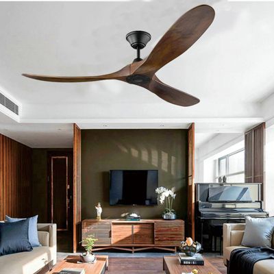 Ventilateur Plafond DC Reversible Silencieux Noir et Bois Sans Lumière, Telecommande 108 cm - EXQUIO