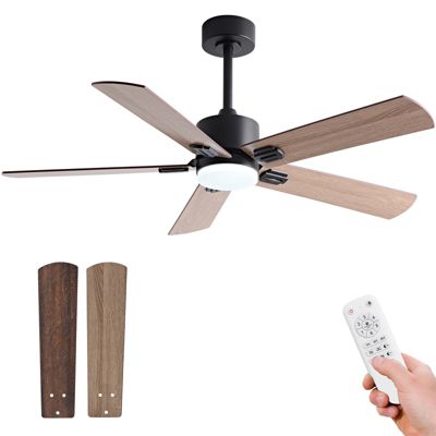 Ventilateur plafond noir 107cm double finition bois, LED, télécommande ...