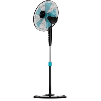 Ventilateur sur Pied Noir 40W - 5 Pales de 40cm de Diamètre - Oscillant + 3 Vitesses + Hauteur Réglable 110-130 cm