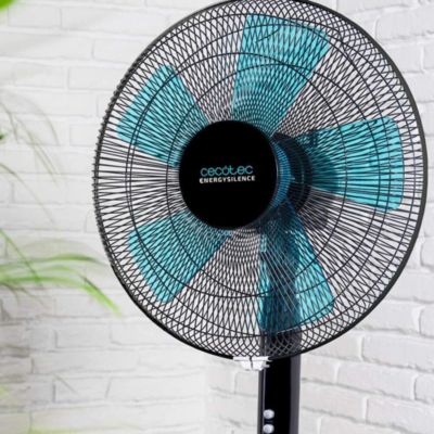 Ventilateur sur Pied Noir avec 5 Pales de 40cm de Diametre Oscillant et Hauteur Reglable