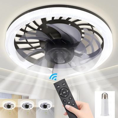Ventilateurs de plafond avec éclairage intégré, ventilateur sur douille avec télécommande, 3000K-6500K