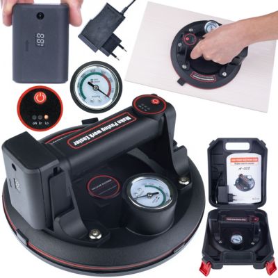 Ventouse à Vide Électrique 200 mm - Batterie Li-Ion 3,6 V, 200 kg, Manomètre Intégré, Pour Carrelage - Verre