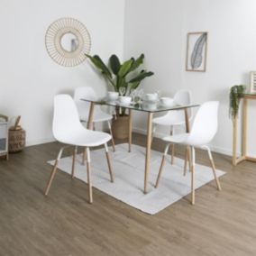 VERANA - Ensemble Table en Verre + 4 Chaises PP Blanc