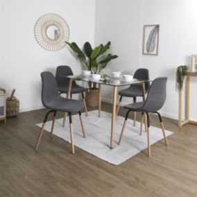 VERANA - Pack Table en Verre + 4 Chaises Gris Chiné Foncé