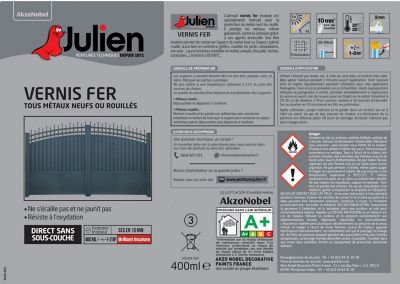 Vernis aérosol tous métaux neufs ou rouillés Julien brillant incolore 400ml