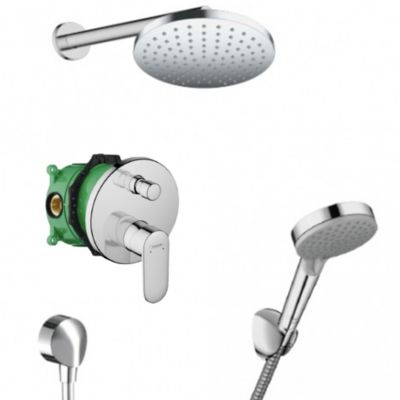 Vernis Blend Set de douche tout en 1 avec Douche de tête 205mm + Douchette 2 jets, Chrome (VernisBlend-1)