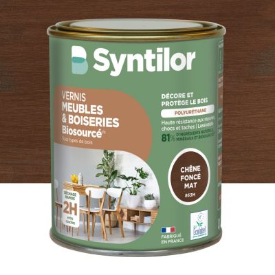 Vernis meubles et boiseries Biosourcé Syntilor effet chêne foncé mat 0,25L
