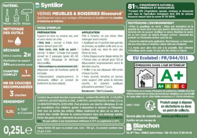 Vernis meubles et boiseries Biosourcé Syntilor effet chêne foncé mat 0,25L