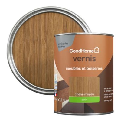 Vernis meubles et boiseries GoodHome satin chêne moyen 750 ml