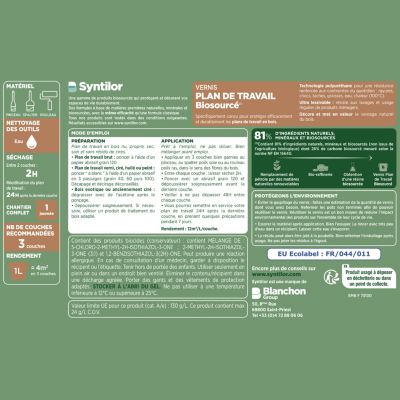 Vernis plan de travail Biosourcé Syntilor incolore mat 0,5L
