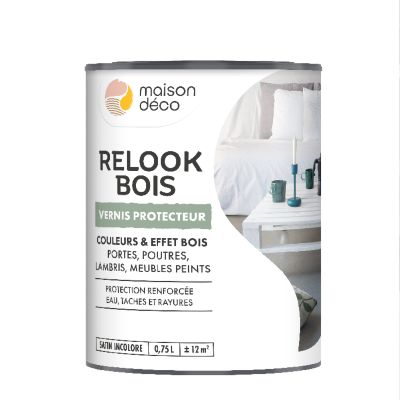 Vernis protecteur bois, lambris, portes, meubles peints, satin incolore Relook Bois 750 ml
