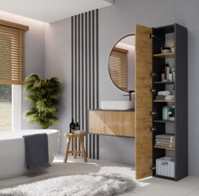 VERONA - Armoire colonne de salle de bain - 170x30x30 cm - ANTHRACITE & CHÊNE