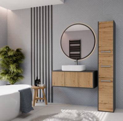 VERONA - Armoire colonne de salle de bain - 170x30x30 cm - ANTHRACITE & CHÊNE