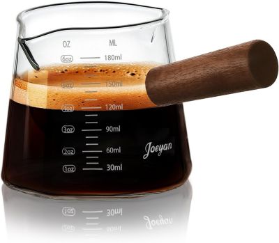 Verre doseur double bec en borosilicate avec poignée bois