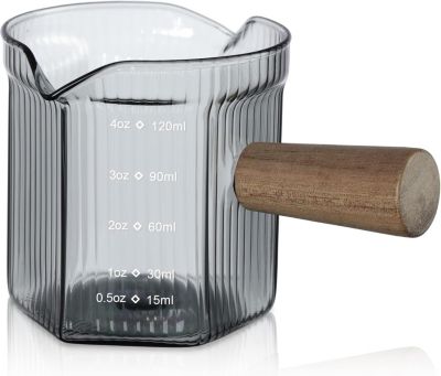 Verre doseur espresso avec bec double et poignée bois
