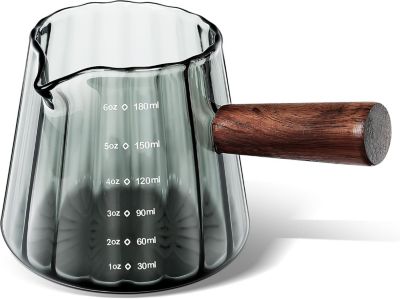 Verre doseur espresso avec bec en V et poignée bois