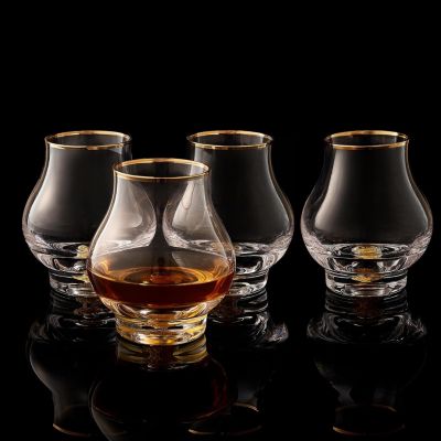 Verres à Whisky Courbe en Sablier avec Feuille d Or