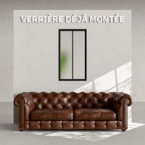 Verrière 2 Carreaux - Prête à poser - Noir Mat - Verre Dépoli