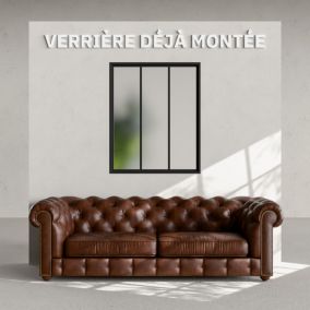 Verrière 3 Carreaux - Prête à poser - Noir Mat - Verre Dépoli