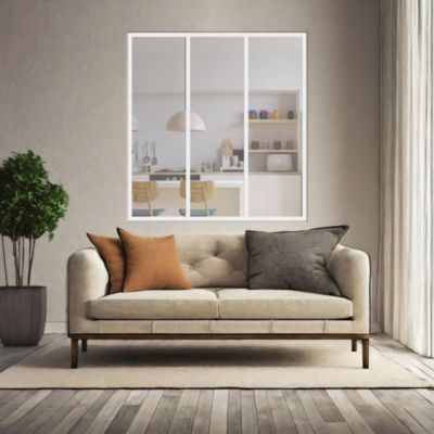 Verrière 3 grands carreaux - L x H : 102 x 110 cm - Laqué blanc 9003 granité - vitrages inclus