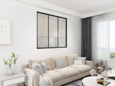 Verrière - 3 Vitrages - L: 119cm H: 115cm - Acier Ultra Fin - Noir Mat (RAL 9005) - Livrée Montée